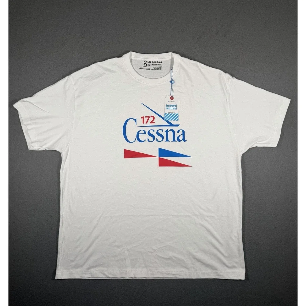 Airportag Cessna 172 T-Shirt White Men's Size XL Aviation Pilot Graphic Tee NWT